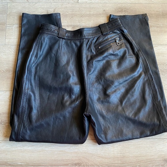 Vintage leather pants 100% Leather Rayon lined high waist motorcycle biker pants - Picture 11 of 13